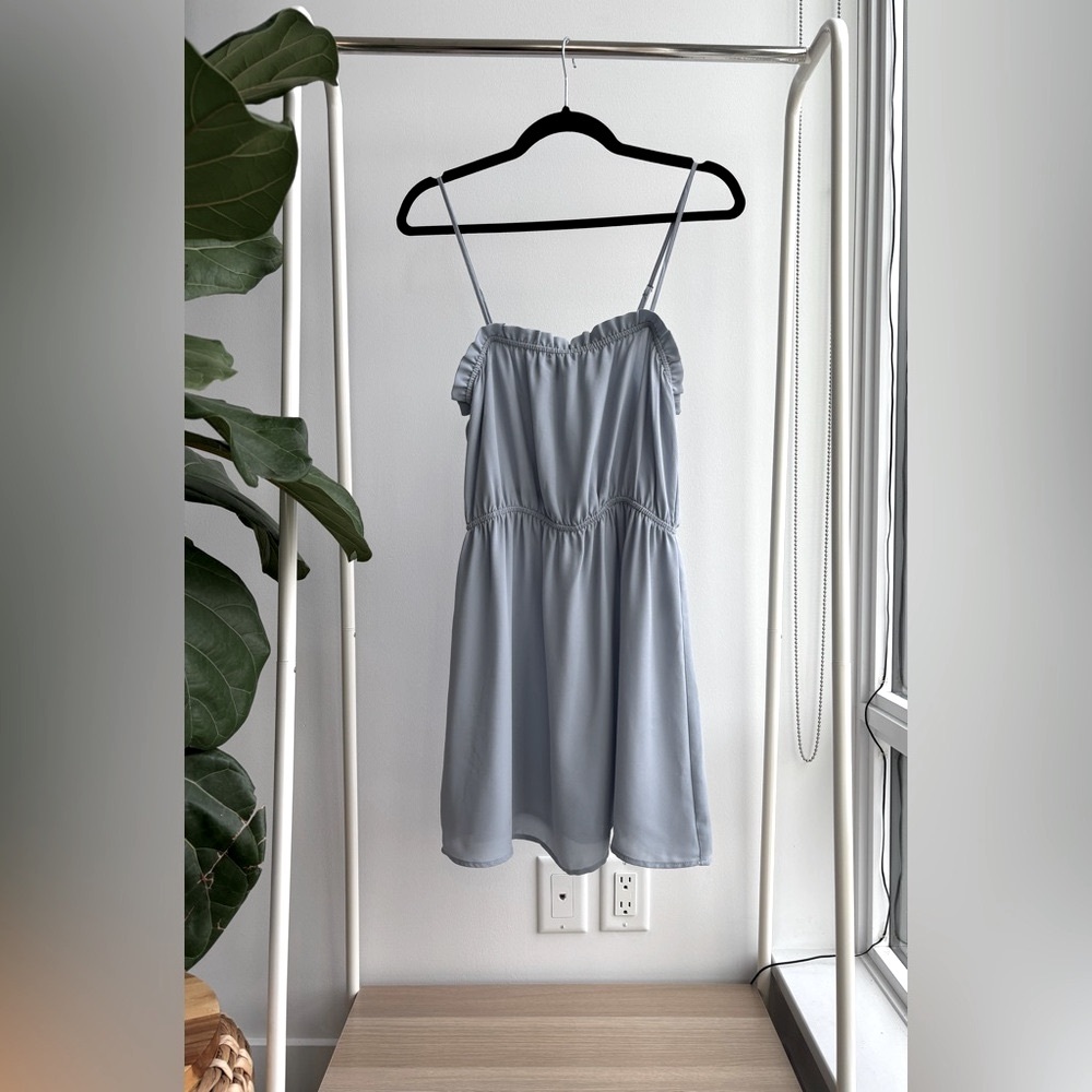 Flirty Dusty Blue Minidress with Ruffles M